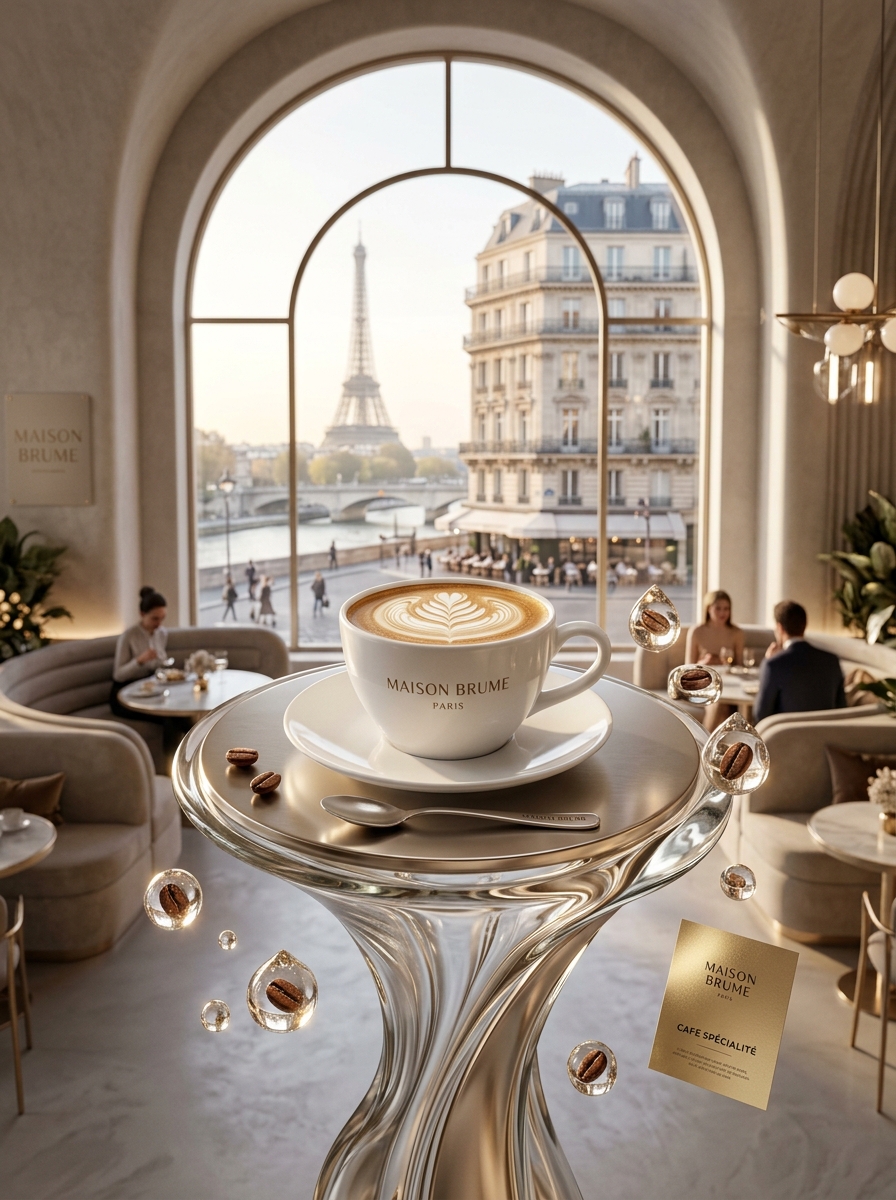 Maison Brume Paris 3D Coffee Cup on Glass Pedestal